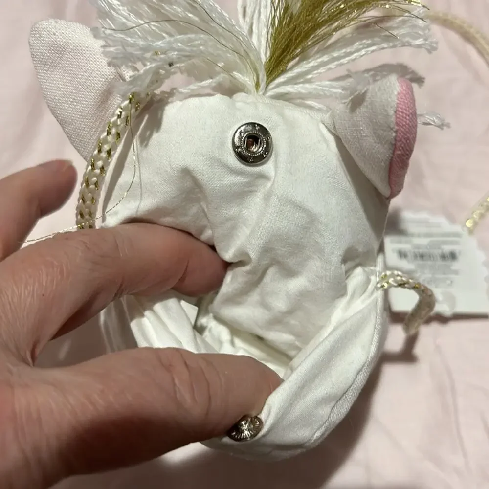 Mud Pie toddler plush unicorn purse zipper closure gold short strap nwt perfect